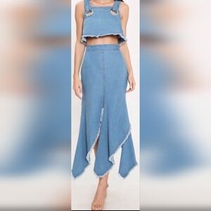 NWT L'atiste Blue Frayed Denim Two-Piece Skirt Set (Small Top/ Large Bottom)